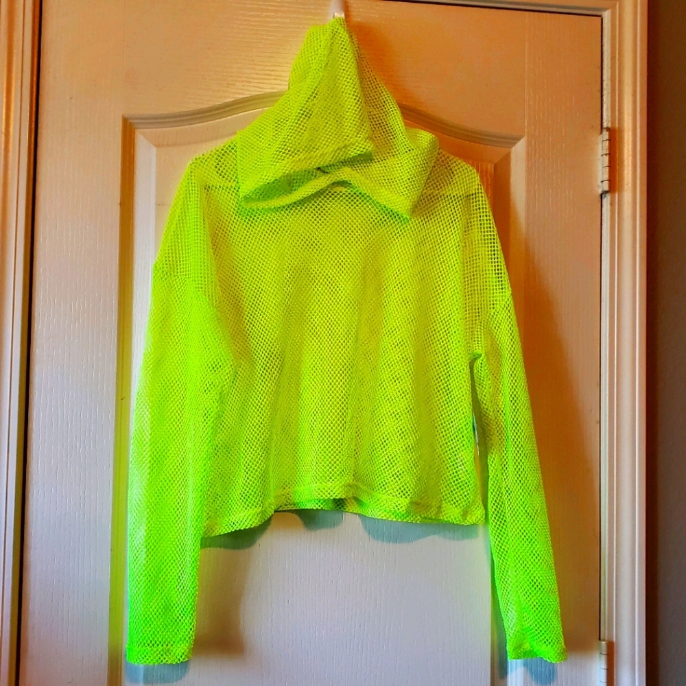 Neon Yellow Hooded Mesh Crop Top